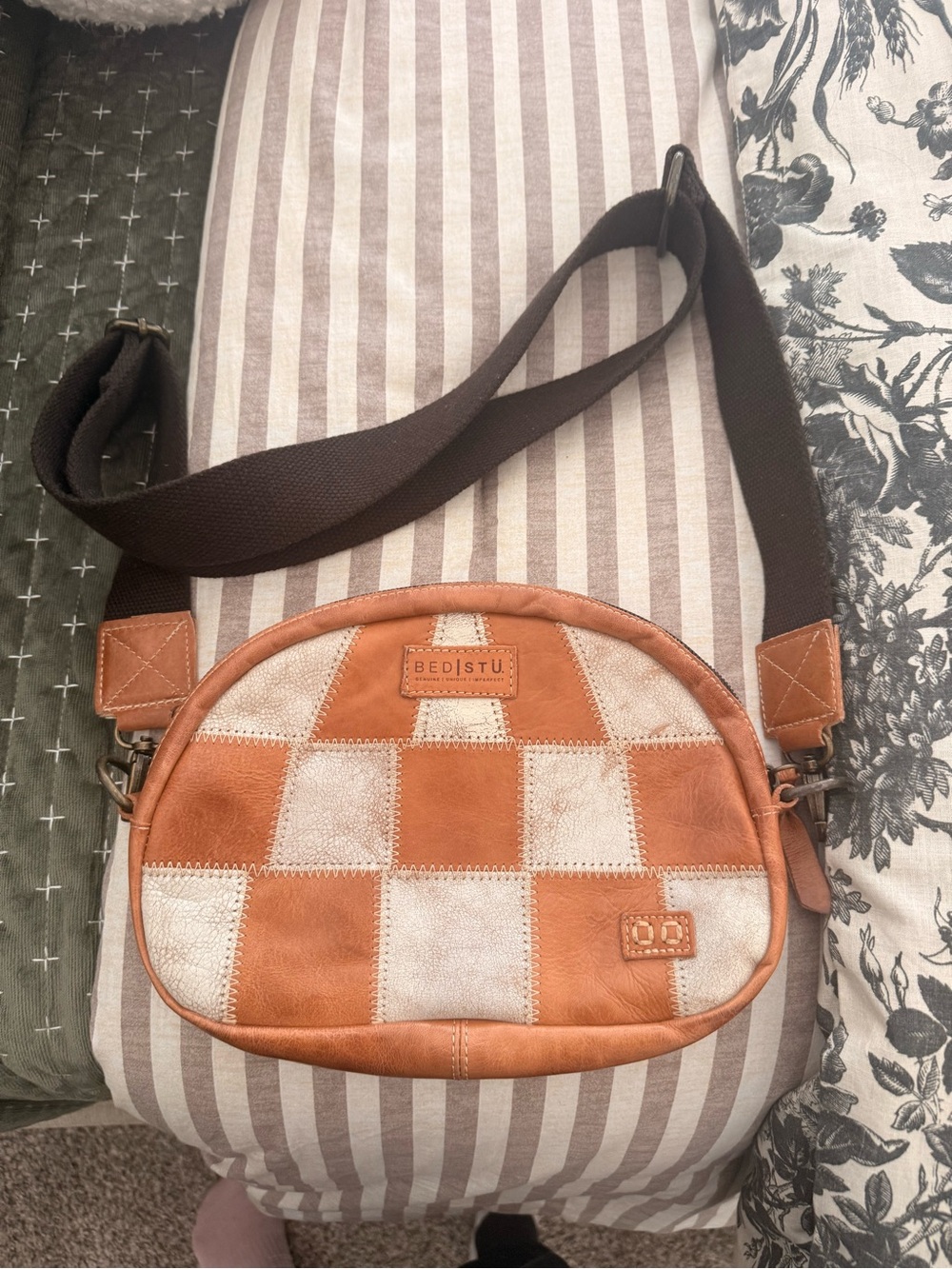 BED|STU Tan & Cream Checkerboard Leather Messenger Bag